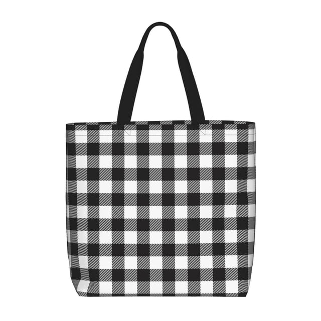 Easygdp Black White Plaid Bolsa Tote para Mujer, Bolso de Hombro para Trabajo, Playa, Viajes, Compras y Supermercado