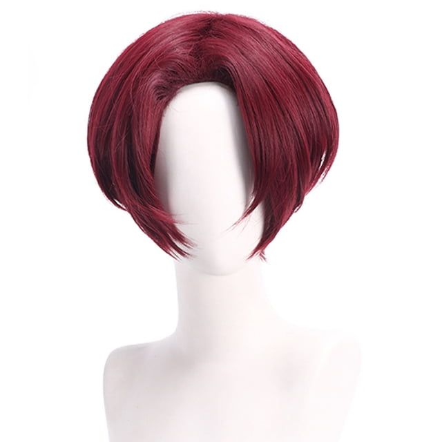 Peluca para cosplay, color rojo oscuro, mixta, corte bob, 40 cm, sintética