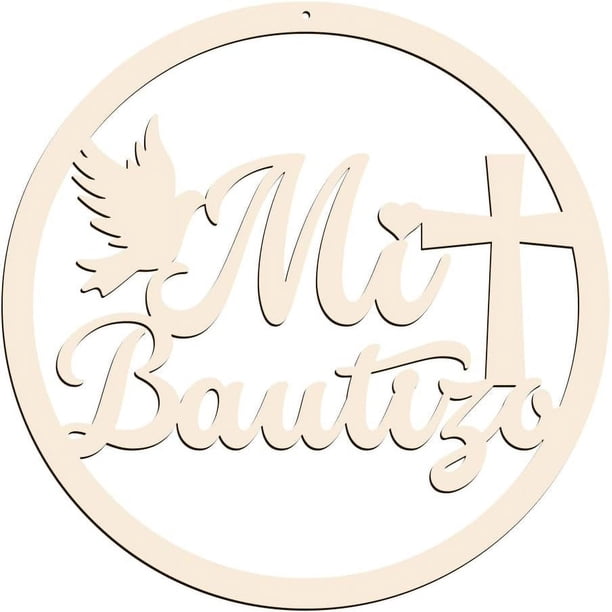 Letrero de madera "Mi Bautizo", suministros para baby shower, letras de madera, decoraciones para fotomatón, adornos colgantes de pared para baby shower de 11.8 pulgadas
