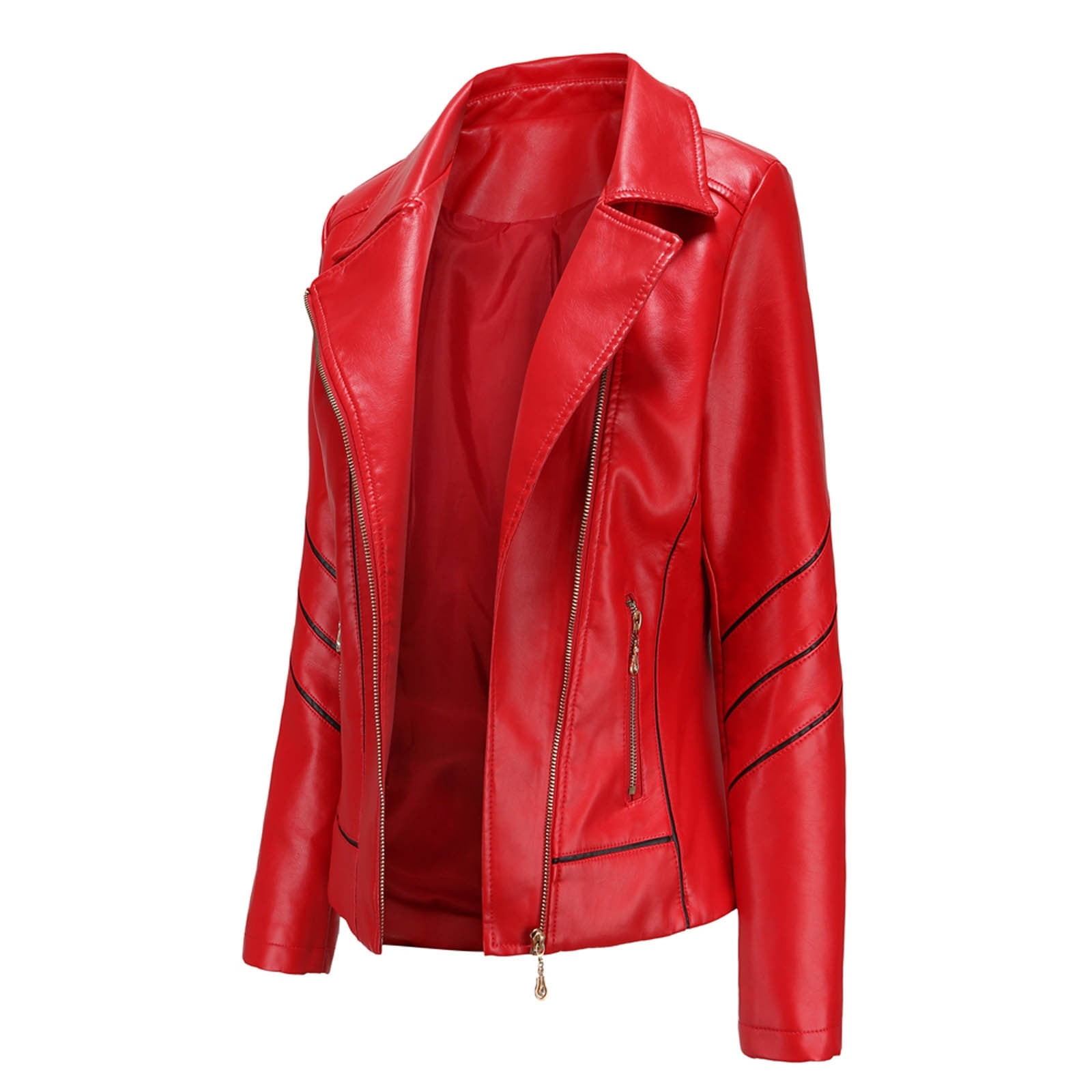 Fjofpr Womens Fall Clothing Womens Plus Size Faux Leather Jackets Long Sleeve Outerwear with Pockets Ladies Casual Solid Lightweight Zipper Coat