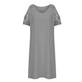 thumbnail image 5 of Edvintorg Summer Dresses for Women 2025 Casual V-Neck Color Lace Cotton and Linen Short Sleeve Dress Knee Length Vintage Vacation Outfits for Women, 5 of 5