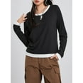 thumbnail image 5 of Women T-shirt Long Sleeve Crew Neck False 2-piece Patchwork Fall Tops Streetwear, 5 of 9