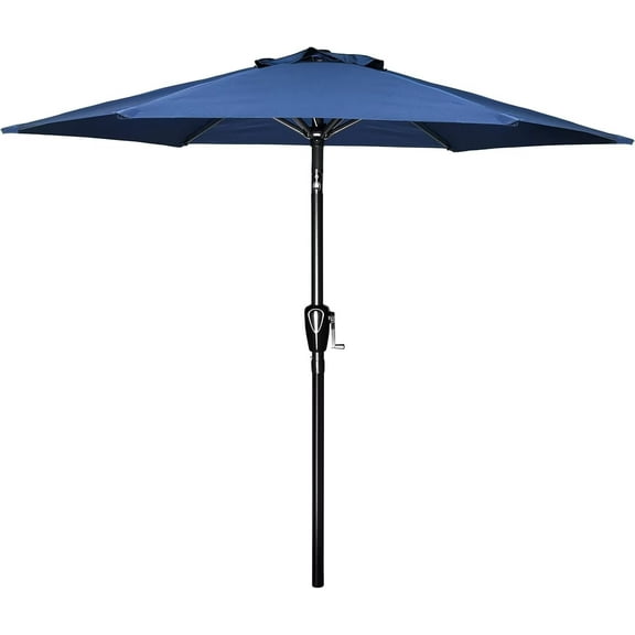 Simple Deluxe 7.5ft Patio Umbrella Outdoor Table Market Yard Umbrella with Push Button Tilt and Crank Lift, 6 Heavy-Duty Ribs for Patio, Garden and Deck Use, Blue