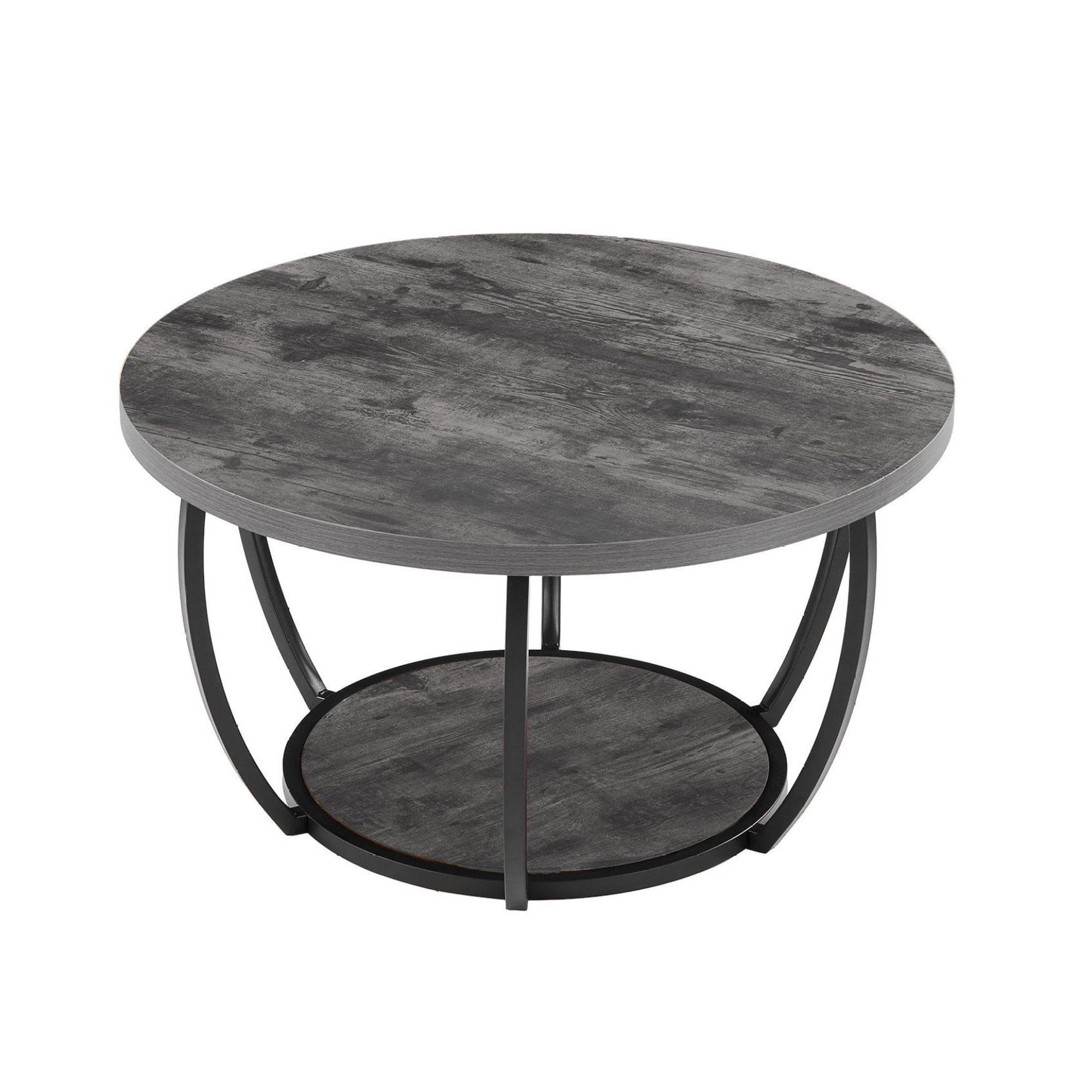 Round Coffee Table Modern Center Table with Storage 2 Tier Wooden Circle Desk Minimalist Living Room End Table Grey