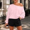 thumbnail image 4 of Hurxie Womens Oversized Sweatshirt Long Sleeve Off The Shoulder Pullover Casual Comfy Fall Outfits Pink,2XL, 4 of 7