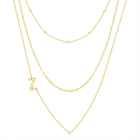 Believe by Brilliance Z Triple Chain Initial Necklace Set in 14KT Gold Flash Plated Brass