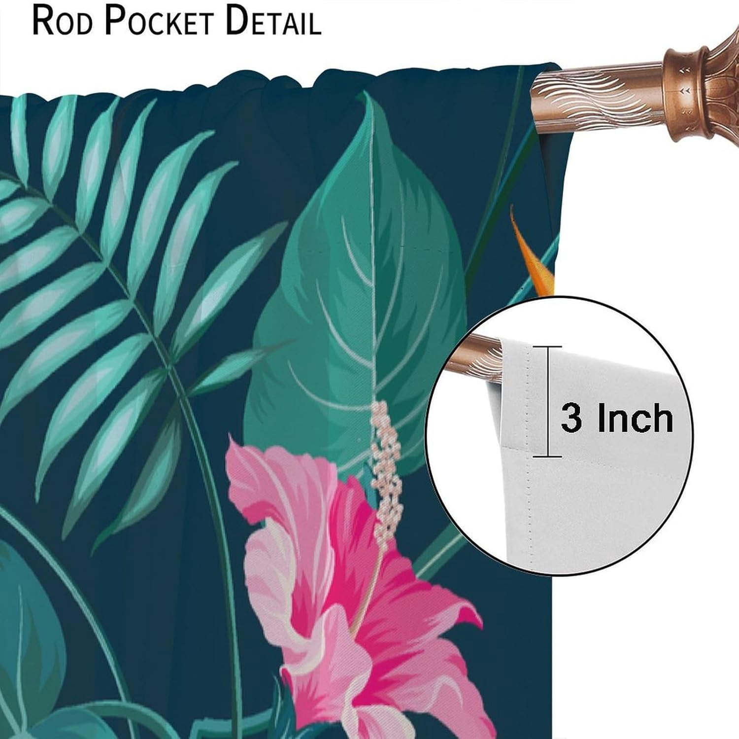 Tropical Curtains Green Palm Leaves Pink and Yellow Flowers Blackout Print Rod Pocket Window Drapes for Bedroom Living Room 52x84in