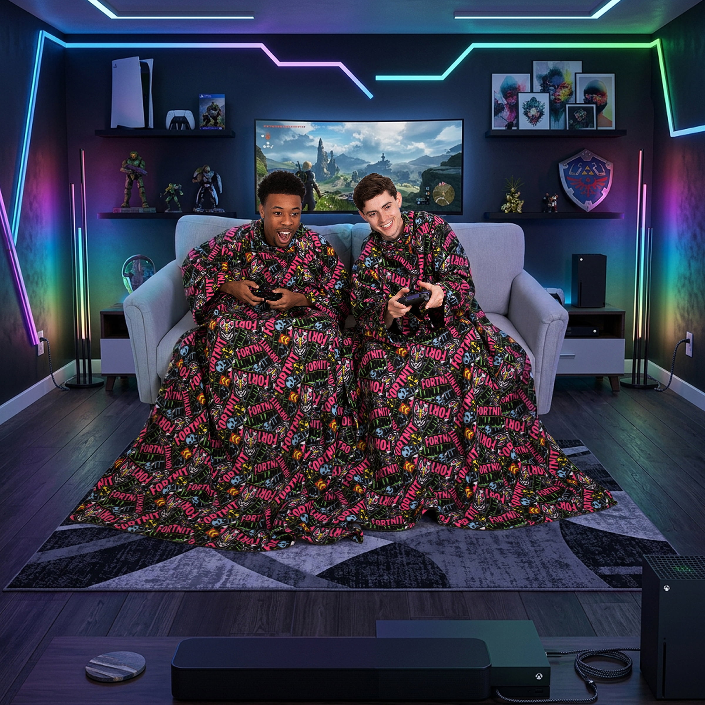 Snuggie Fortnite Graffiti Original Wearable Blanket with Sleeves, Super Soft Fleece