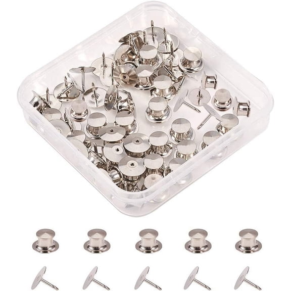 60 Count Platinum Colors Clutch Pin Backs with Tie Tacks Blank Pins Kit Locking Bulk Metal Pin Keepers Locking Clasp with Storage Case diy