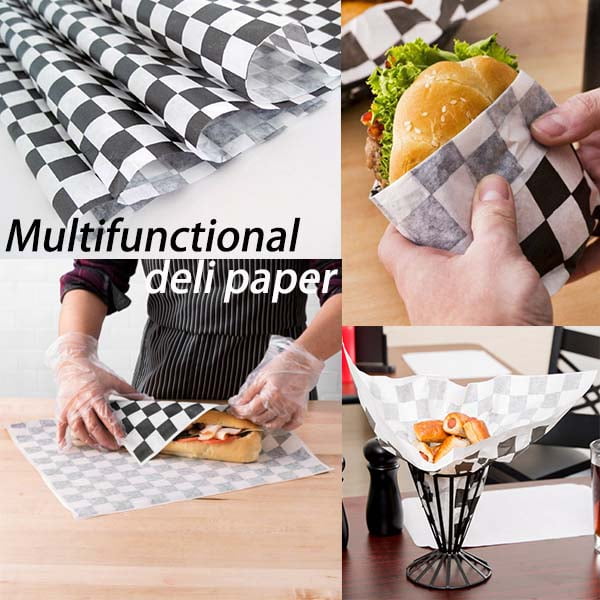 [250 Sheets] 12x12 Deli Paper Sheets, Black and White Checkered Dry Waxed  Paper, Sandwich Wrapping Paper, Grease-Proof Wax Paper for Food Basket