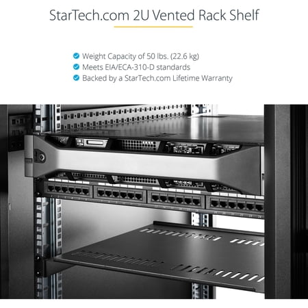 StarTech 2U 16in Universal Vented Rack Mount Cantilever Shelf - Fixed Server Rack Cabinet Shelf - 50lbs / 23kg (CABSHELFV)