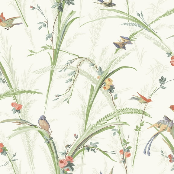 Chesapeake Meadowlark Light Green Botanical Prepasted Non-Woven Blend Wallpaper, 20.5-in by 33-ft, 56.4 Sq. ft. 1 count