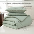 thumbnail image 3 of 3 Pieces Boho Comforter Sets with Ball Pom Fringe, Soft Bedding Set for All Seasons - 3pcs, 1 Comforter & 2 Pillow Shams, All Season Sage Green Queen, 3 of 6