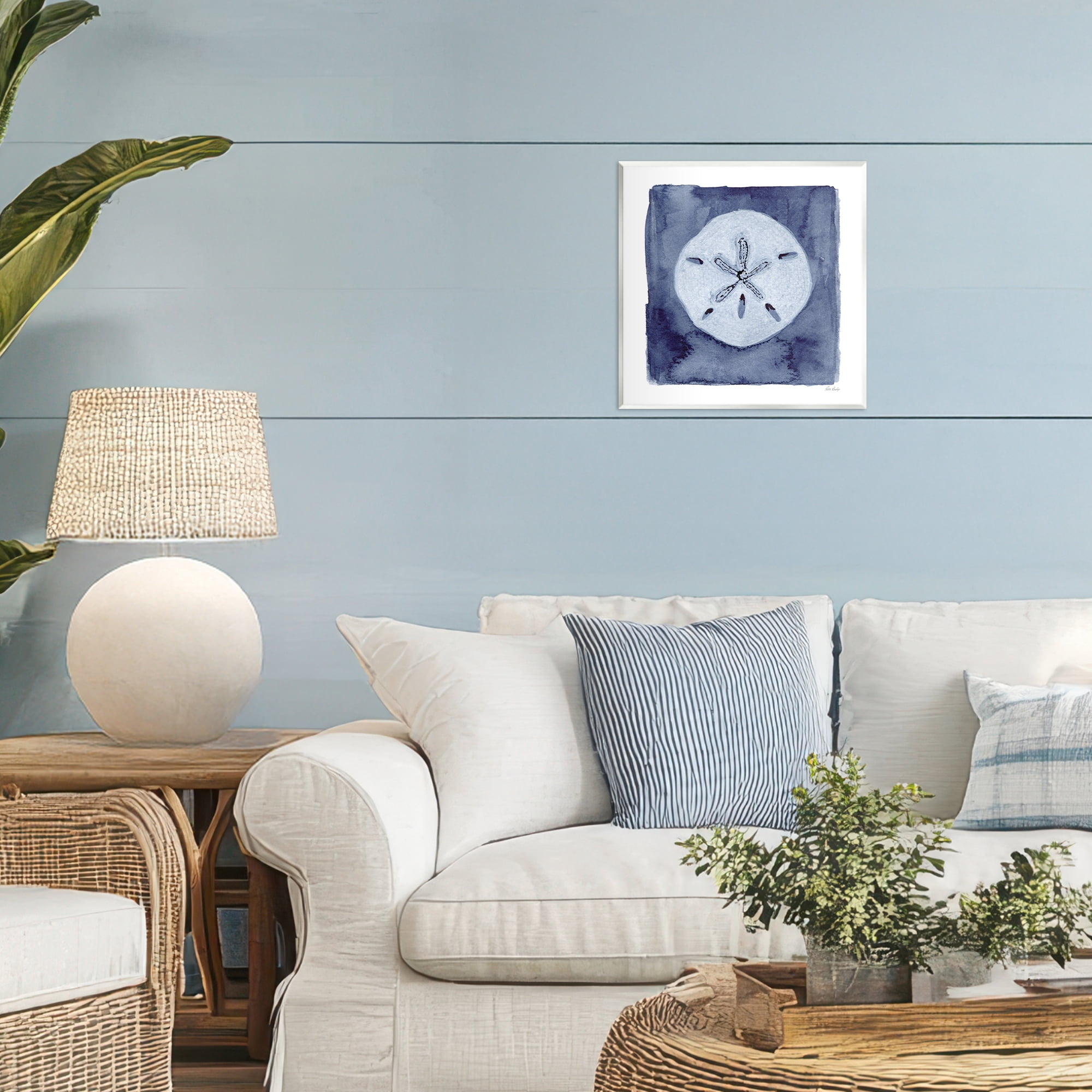 Stupell Industries White Sand Dollar on Indigo Wall Plaque Art, design by Patti Bishop