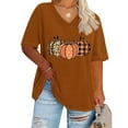 thumbnail image 3 of TKLPEHG Fall Shirts for Women V-Neck Plus Size Tops Cute Pumpkin Graphic Tee Thanksgiving Short Sleeve Tshirts (Orange,XL), 3 of 4