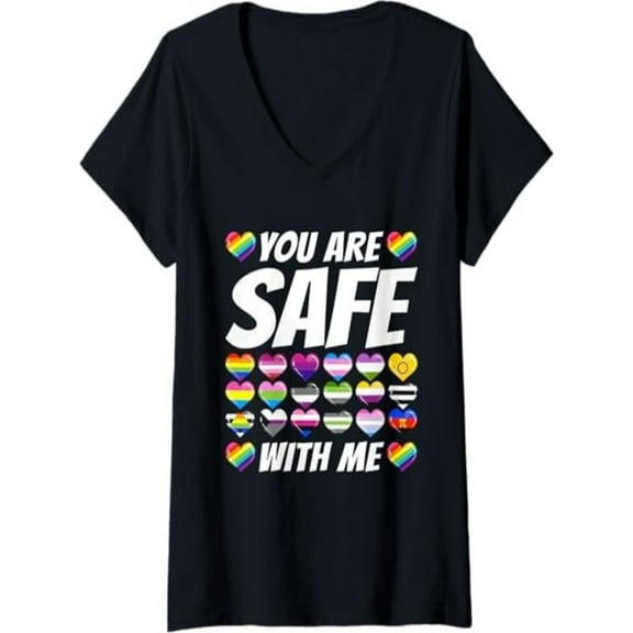 BESTLUCKY Womens Pride Month, You Are Safe With Me, LGBTQ V-Neck T-Shirt
