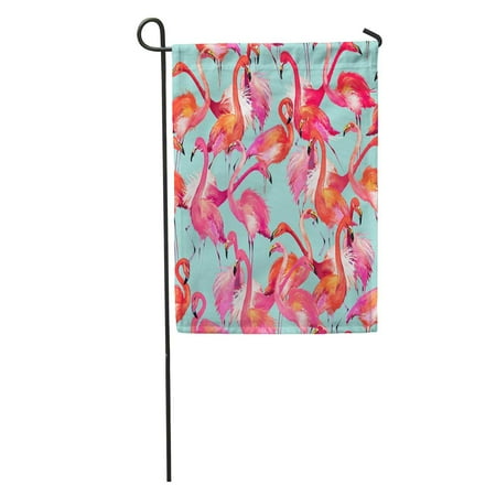 - KDAGR Pink Bird Watercolor Flamingo Colorful Pattern Zoo Drawing Hawaiian Garden Flag Decorative Flag House Banner 12x18 inch