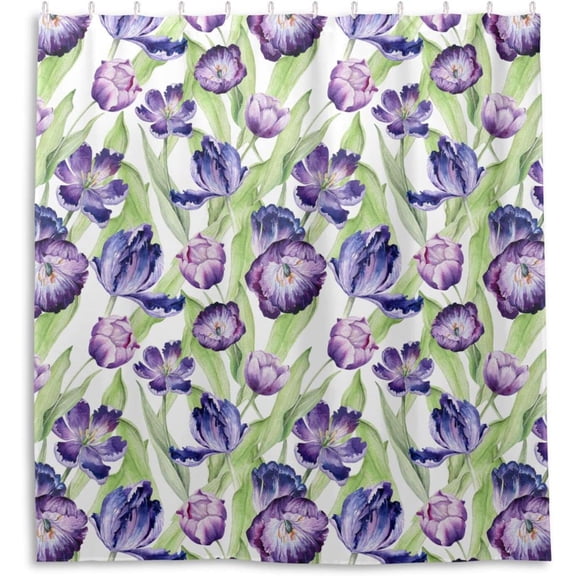 FREEAMG Shower Curtains Watercolor Violet Flower Curtain，Waterproof Fabric Decor Shower Curtains for Bathroom Set with 12 Hooks, 66"x 72"