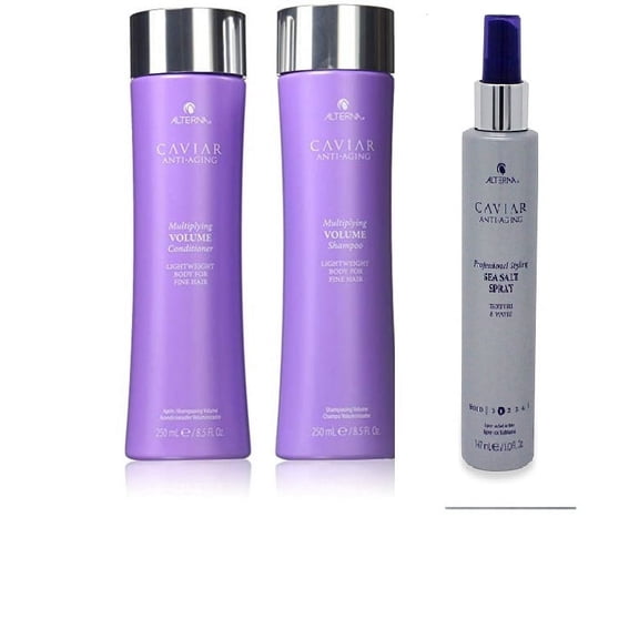 Alterna CAVIAR Anti-Aging MULTIPLYING VOLUME Shampoo & Conditioner 8.5oz & Sea Salt Spray 5.0 oz