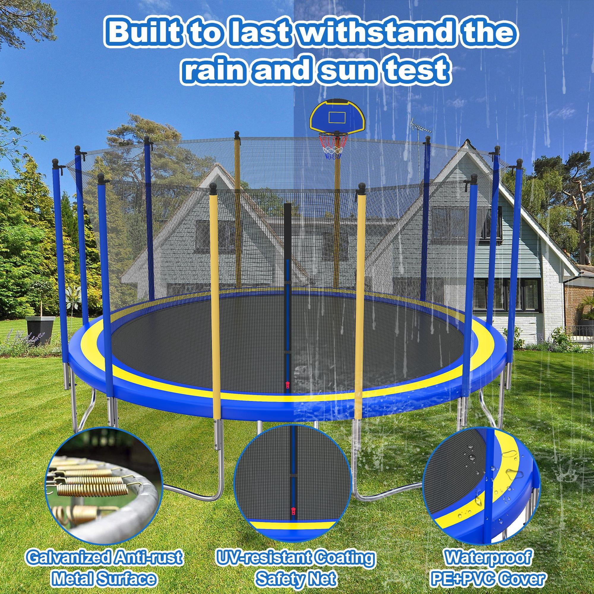 16ft Trampoline for Kids with Basketball Hoop and LED Lights, SEGMART Upgraded Kids Outdoor Trampoline with Enclosure Net and Ladder, Heavy Duty Recreational Trampoline for Indoor Outdoor Backyard