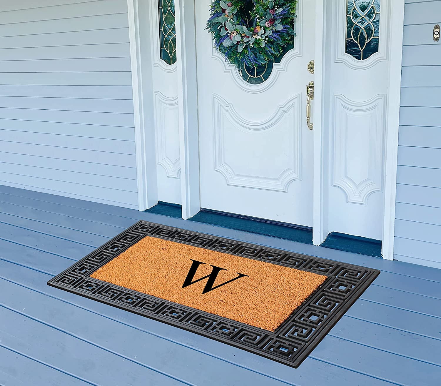A1HC Natural Rubber & Coir 24x36 Monogrammed Doormat For Front Door, Anti-Shed Treated Durable Doormat for Outdoor Entrance, Heavy Duty, Low Profile, Easy to Clean, Long Lasting Front Porch Entry Rug