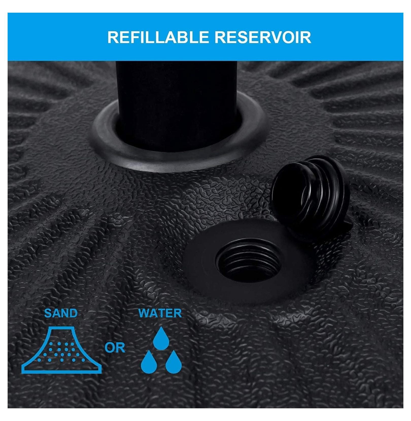 20" Round Heavy Duty Patio Umbrella Base Stand with Steel Umbrella Holder, Water or Sand Fillable for Outdoor, Lawn, Garden, 50lbs Weight Capacity, Black