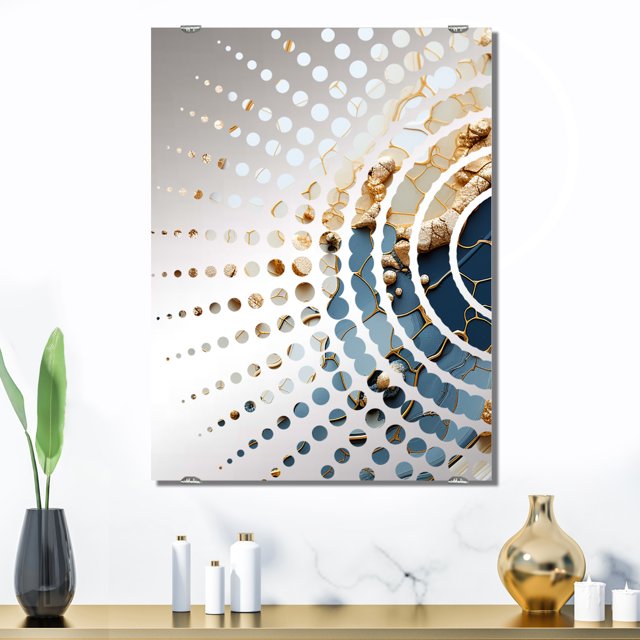 Designart "Marble River in Blue and Gold III" Abstract Liquid Ink Oversized Wall Mirror - Modern Abstract Living Room Wall Mirror - Multiple Color Options