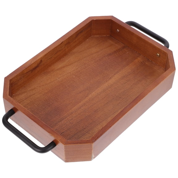 Wooden Tray Decorative Coffee Table Tray Snack Serving Plate with Double Handles Small