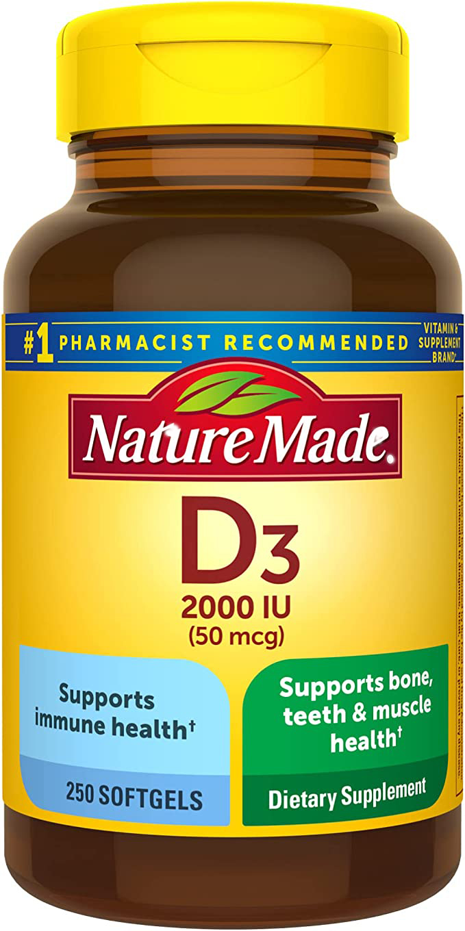Vitamin D3 2000 IU (50 mcg), Dietary Supplement for Bone, Teeth, Muscle and Immune Health