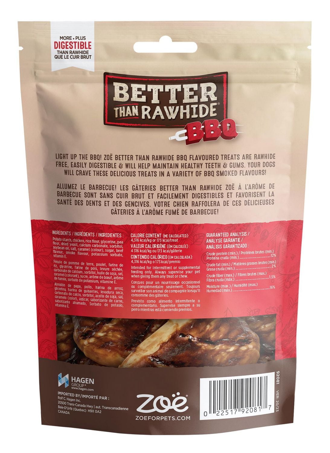 Zoe Better Than Rawhide BBQ Steak Beef Flavour Dog Chews, 4 pack, 160g / 4 pack