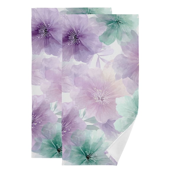 Light Purple and Green Flowers Hand Towel Absorbent Bath Towels for Bathroom Sports Gym 28" x 14" Set of 2