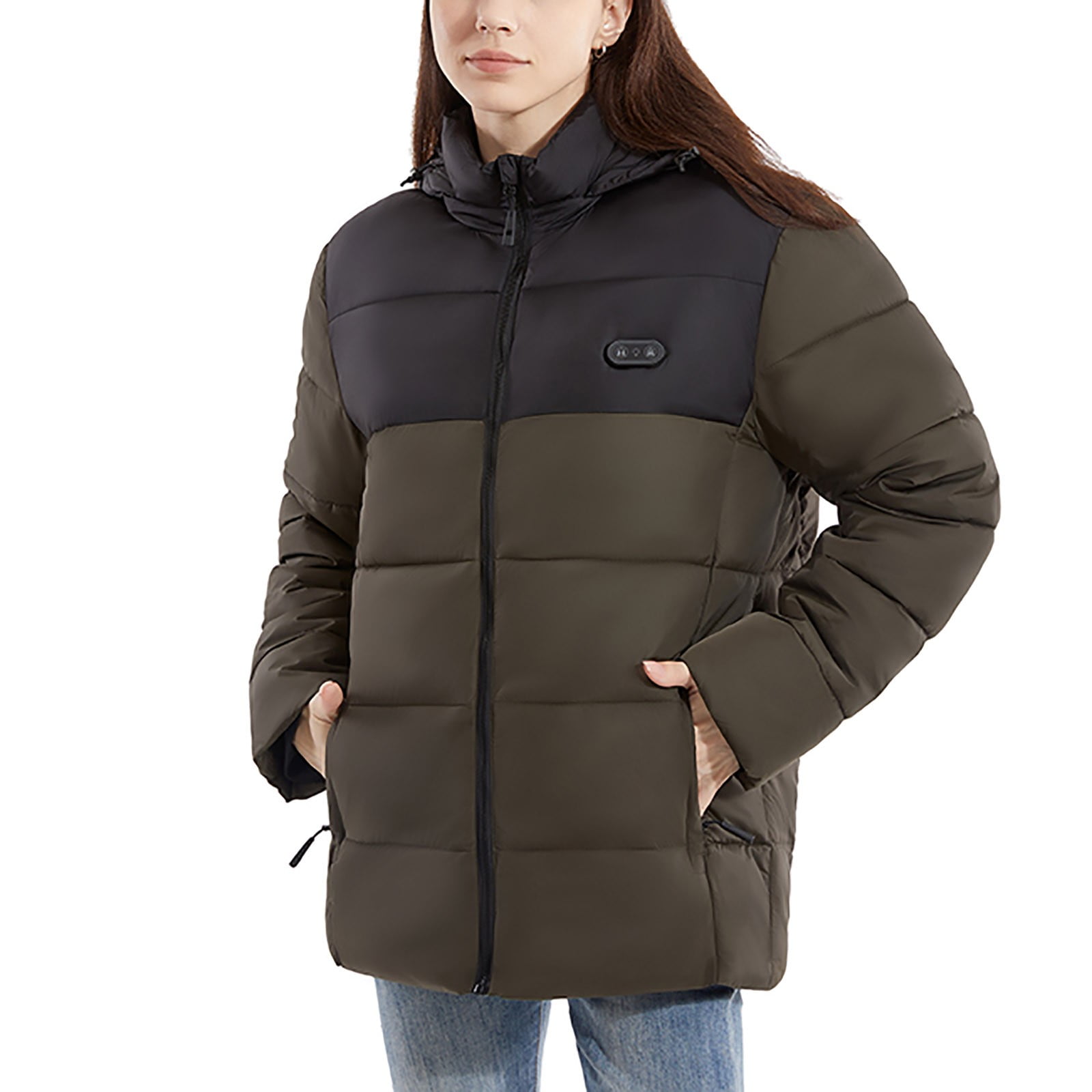 ZRGHAOYLQ Heated Jackets Unisex Windproof Outdoor Hiking Outerwear 15 Heating Area Electric Heated Jacket Skiing Thermal Hooded Heated Clothing Solid Color Full Zip Winter Coats with Hood