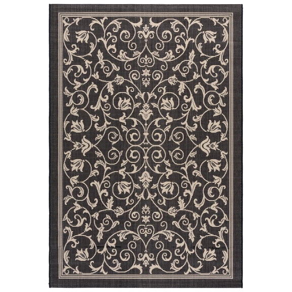 Safavieh Courtyard Nanda Botanical Indoor/Outdoor Area Rug, Black/Sand, 4' x 5'7"