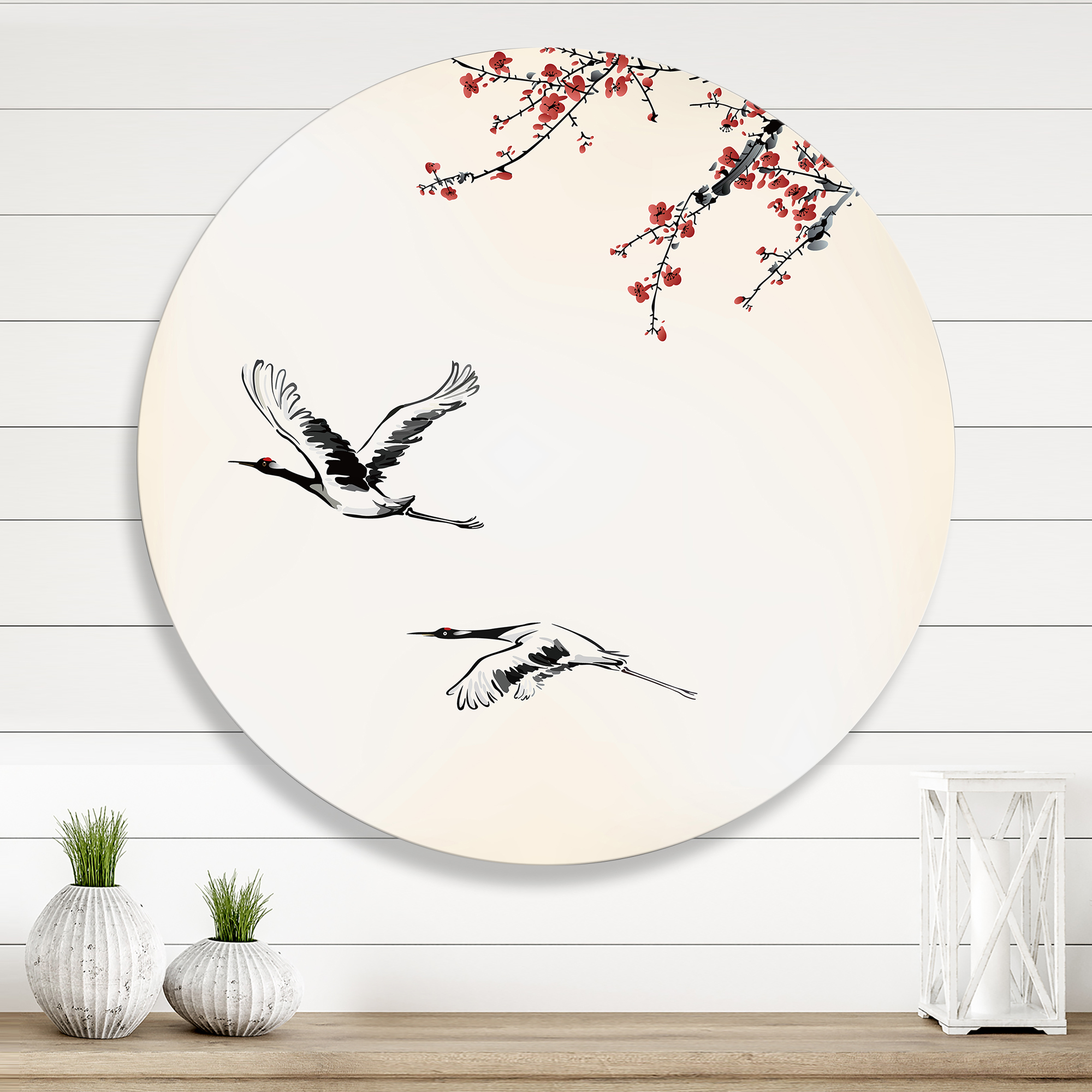 Designart 'Flying Two Sweet Winter Birds' Traditional Circle Metal Wall Art 23x23 - Disc of 23