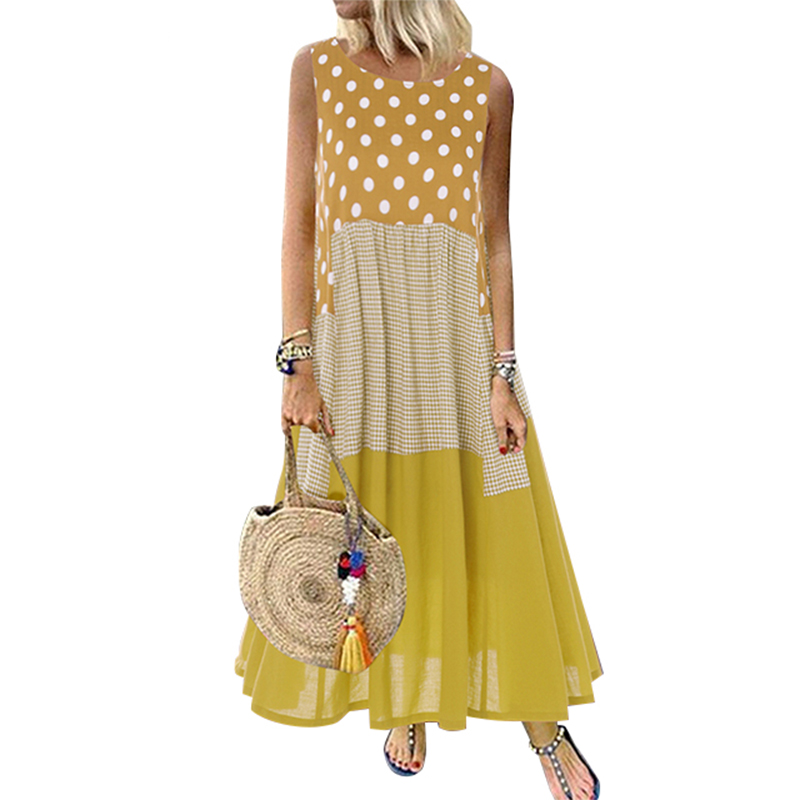 o neck sleeveless yellow dress