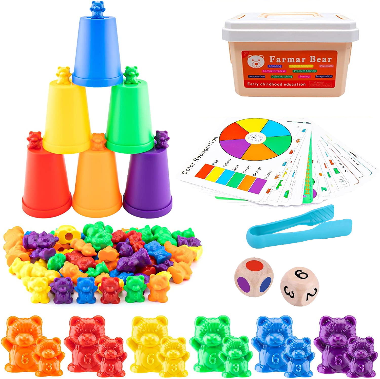 60x Kids Plastic Bear Counting Markers Sorting Education Gifts Toys Set 