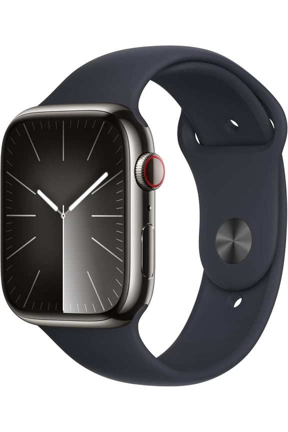 Pre-Owned Apple Watch Series 9 [GPS + Cellular 41mm] Smartwatch with Graphite Stainless Steel Case and Sport Band - S/M. Fitness Tracker, ECG Apps, Always-On Retina Display, Water Resistant - Midnight (Good)