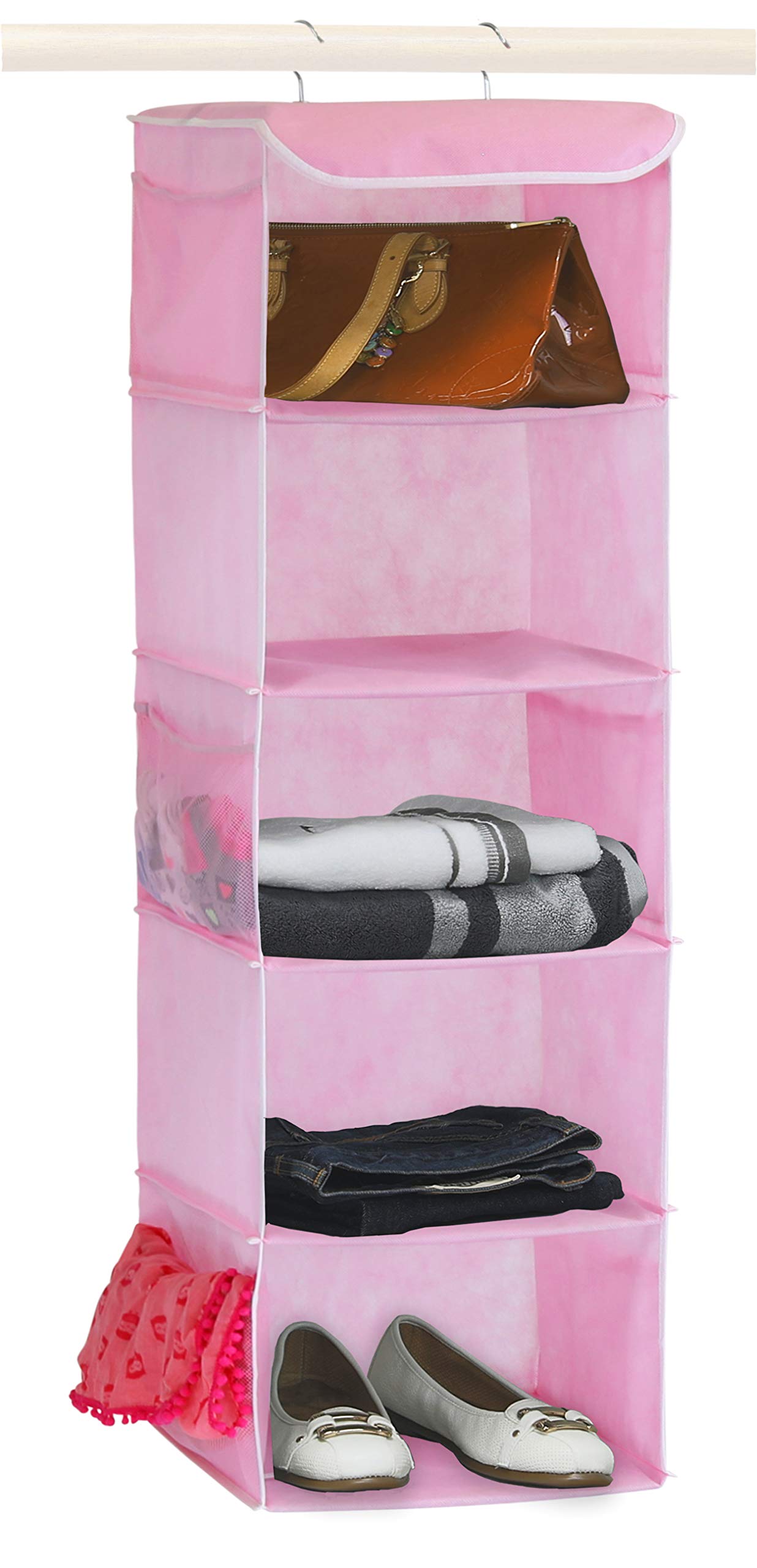 Simple Houseware 5 Shelves Hanging Closet Organizer, Pink