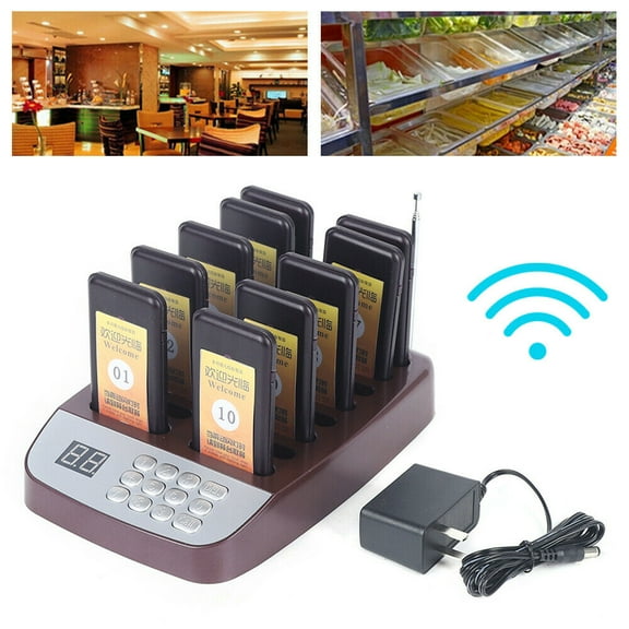 DENEST 10 Beepers Restaurant Wireless Guest Paging System Queuing Calling Pagers