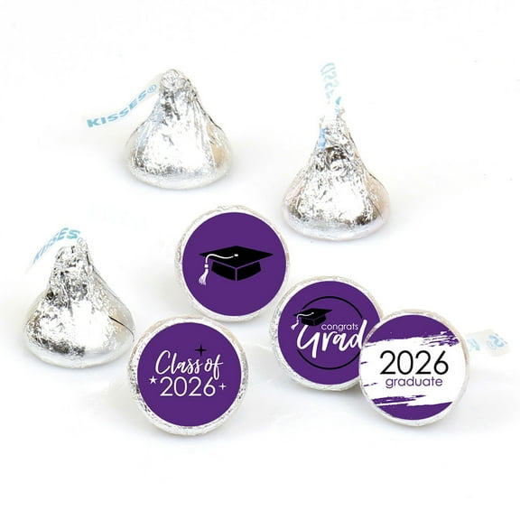 Big Dot of Happiness 2026 Purple Graduation Party Round Candy Sticker Favors - Labels Fits Chocolate Candy (1 Sheet of 108)