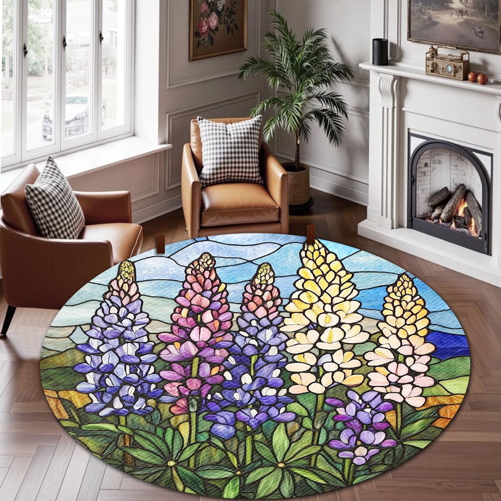 Round Area Rug, Lupine Non-Slip Floor Mat, Soft Washable Carpet for Living Room Bedroom Decor 24 Inch