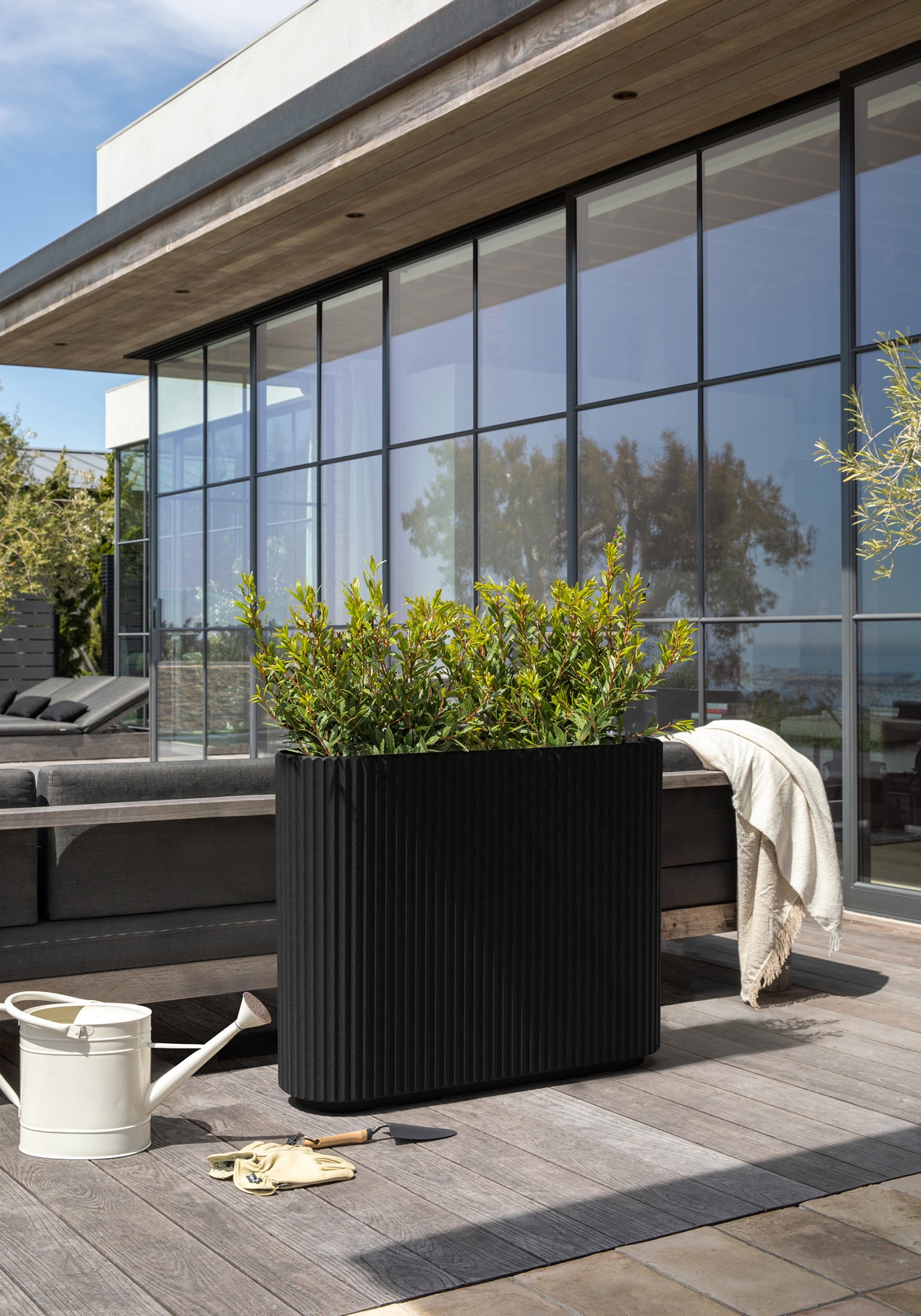 Veradek Demi Series Span 36" Plastic-Stone Planter - (Black)