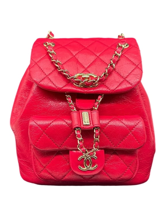 Pre-Owned Chanel Duma Pockets Small Aged Calfskin Quilted Leather Drawstring Backpack Pink
