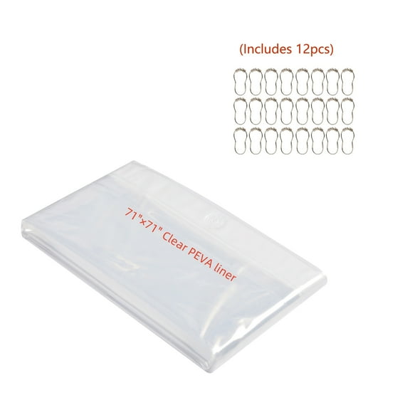 Utopia Alley 72x70inch 3G Clear PEVA Shower Liner - with Rust-Proof Stainless Steel Double Roller Ball Shower Hooks Brushed Nickel