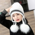 thumbnail image 2 of ZACPNCV Girls Winter Cover Ears Beanie Hat Ear Flaps Ski Snow Hats Knit Fleece Lined Hats White, 2 of 5