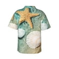 thumbnail image 4 of Xecao Starfish And Seashell print Hawaiian shirt - a stylish short-sleeve button-down for men, perfect for casual beach and tropical outings., 4 of 9