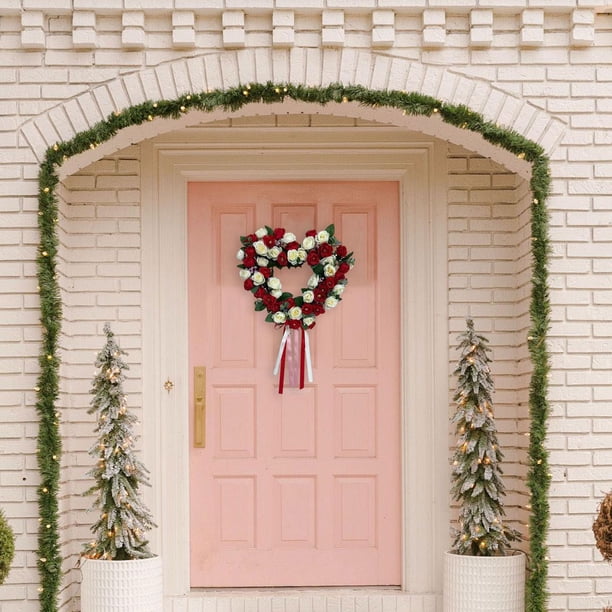Corona del Día de San Valentín BLESIY colgante para puerta delantera decoración del hogar Corazón rojo