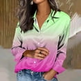 thumbnail image 1 of TaTaai Ladies Satin Blouse Long Sleeve Gradient Print Button Down Collar Silky Shirt Loose Fit Dressy Casual Top Gift, 1 of 5