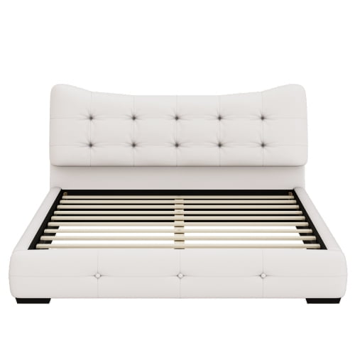 SWQQWEI Queen Bed Frames,Modern PU Upholstered Queen Bed with Ergonomic Wingback Headboard, No Box Spring Needed