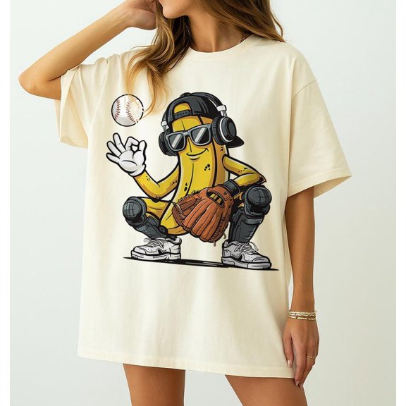 Funny Bananas Baseball T-Shirt, Cute Fruit Character Tee, Humorous Baseball Shirt, Cool Pun Sports Shirt, Game Day Gift Shirt BTO20